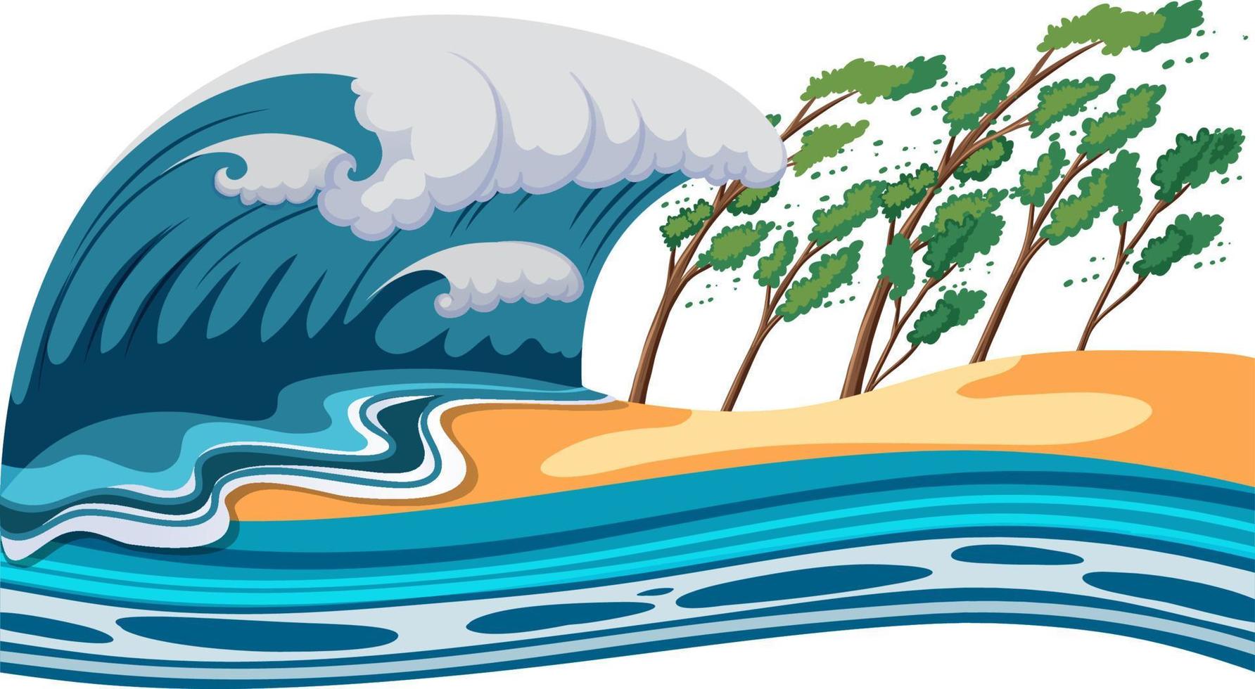 Tsunami ocean wave scene vector