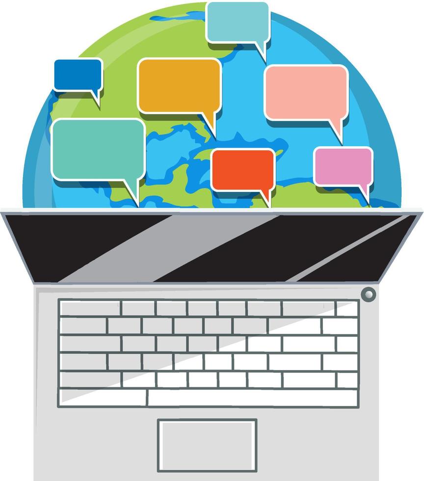 Opened laptop with social network icon vector