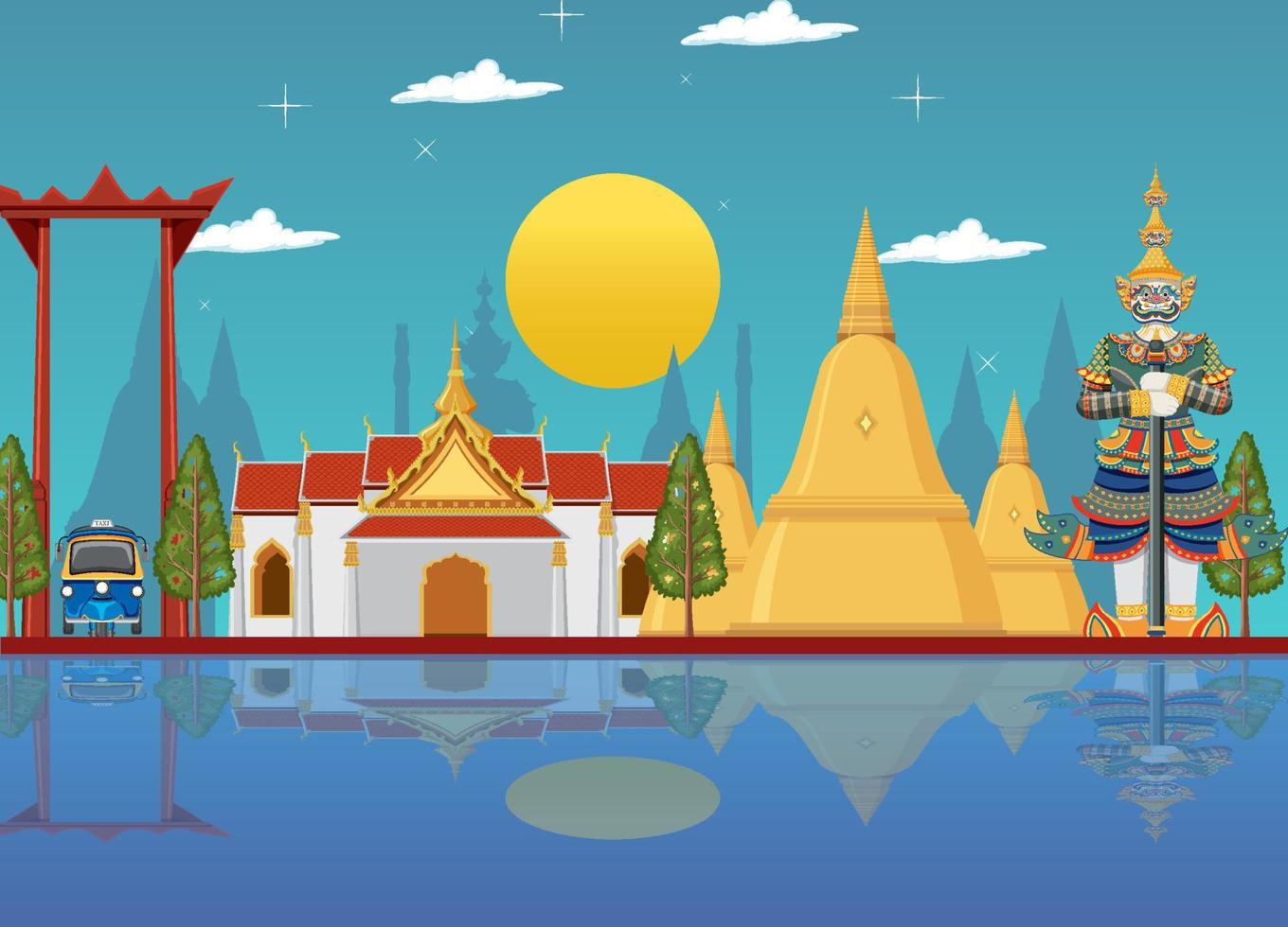 Thailand attraction landmarks background vector