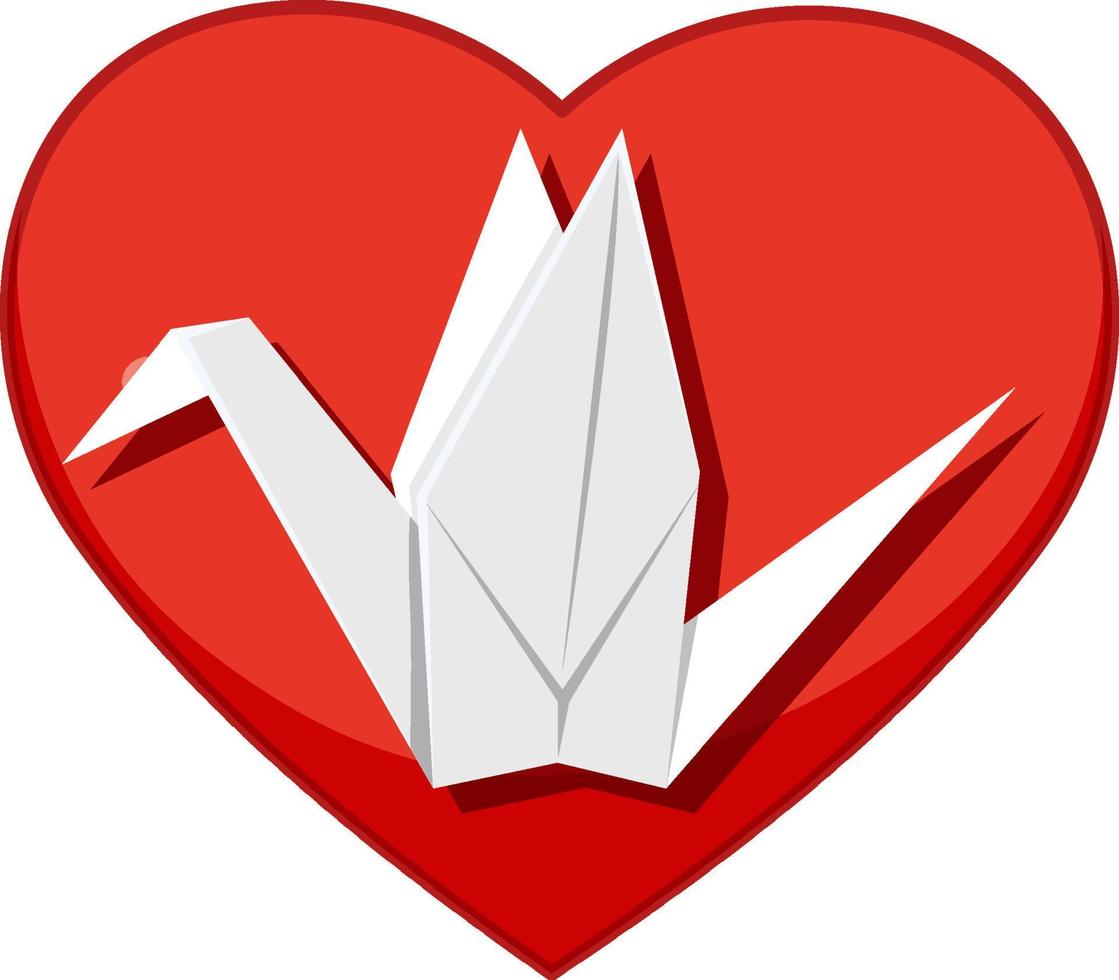 Classic bird origami on heart icon vector