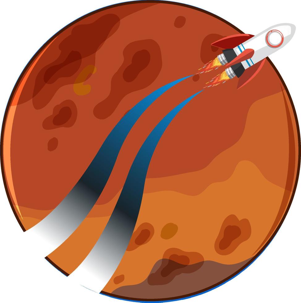 Isolated Mars Planet with rocketship vector