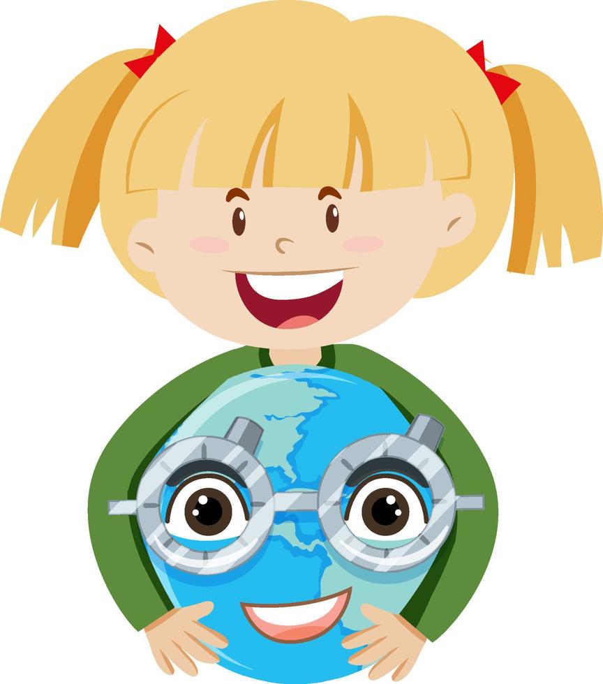 A girl holding earth planet wearing glasses vector