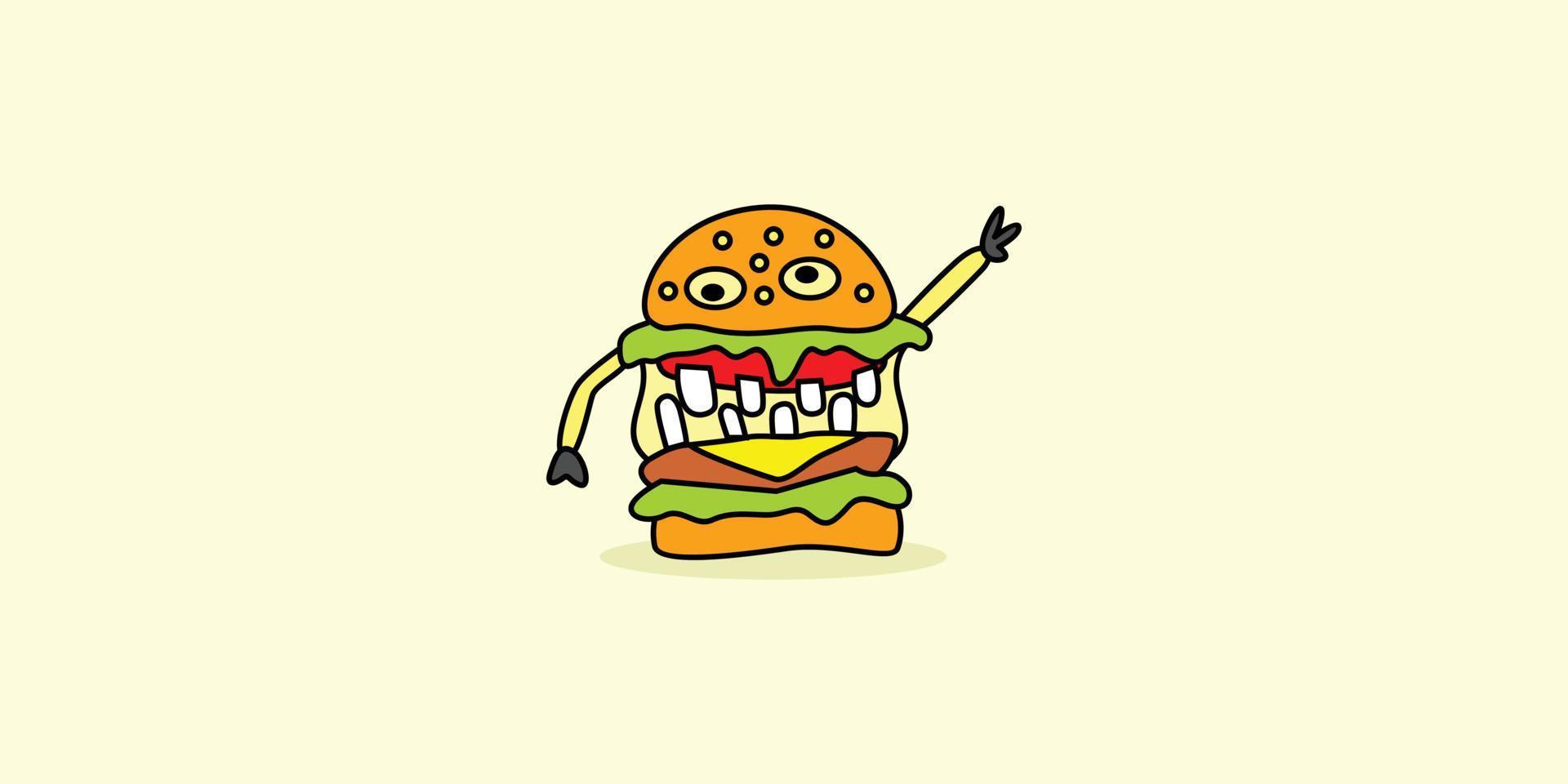 Unique and attractive hamburger mascot illustration design vector