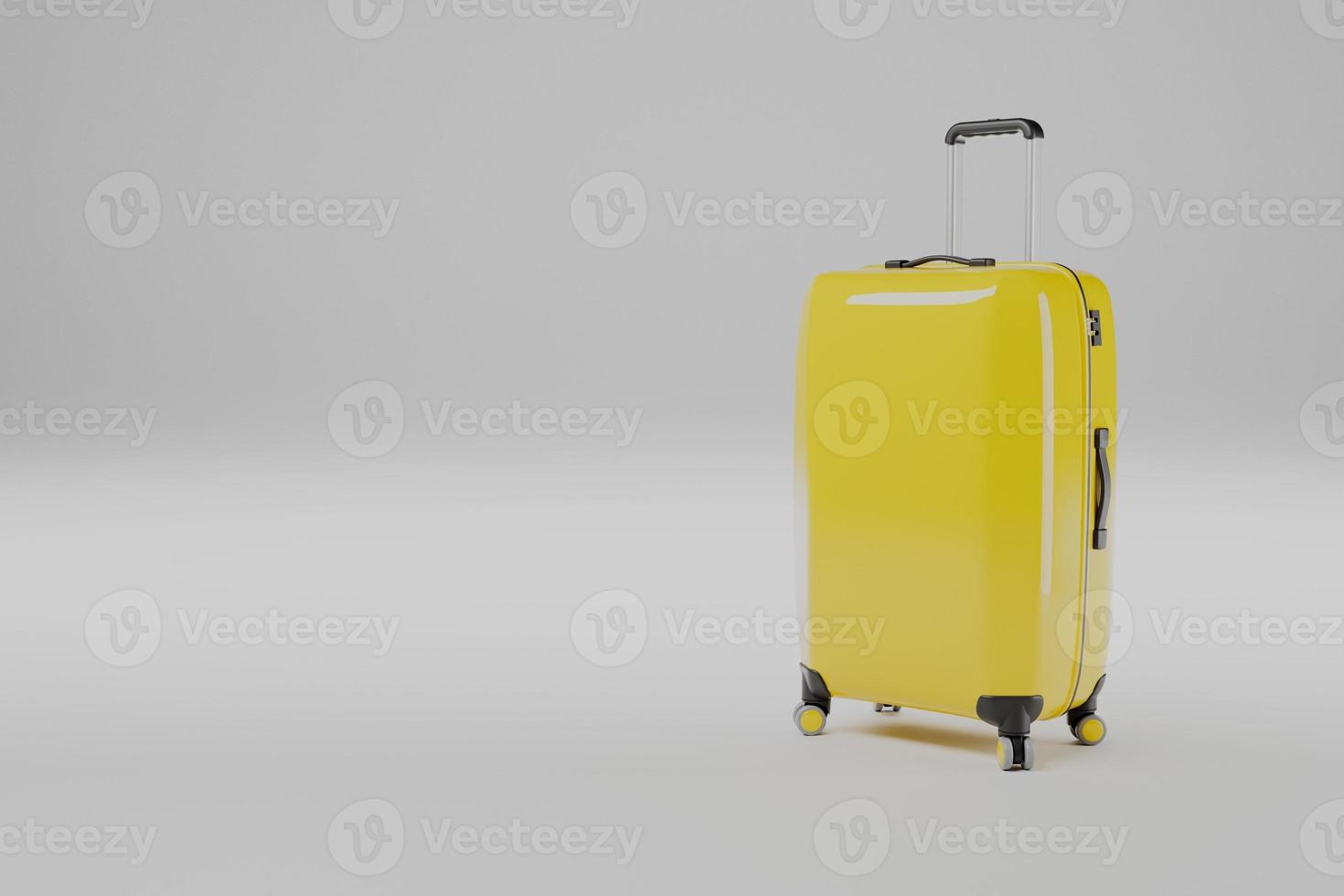 Yellow travel bag. Suitcase for tourism. Luggage mockup 3d render. photo