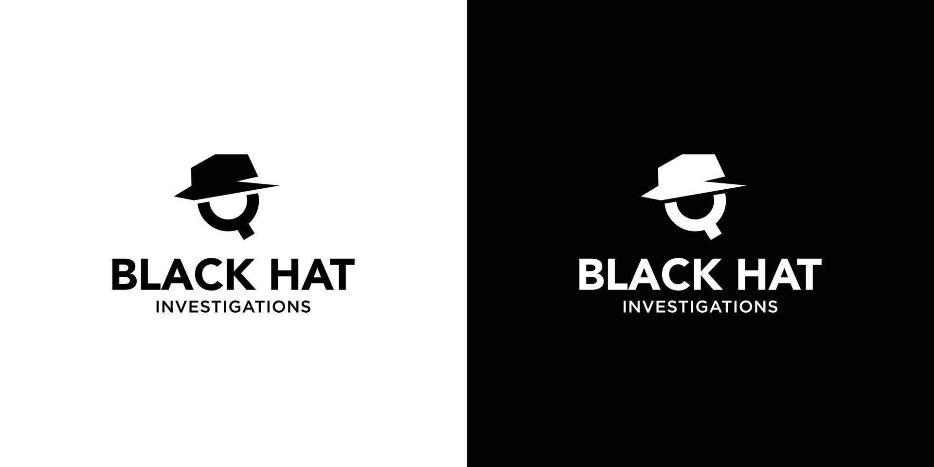 Modern and unique black hat detective illustration logo design 4 vector