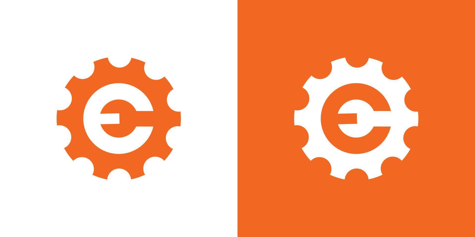 Unique and modern initial letter E gear mechanical logo design vector