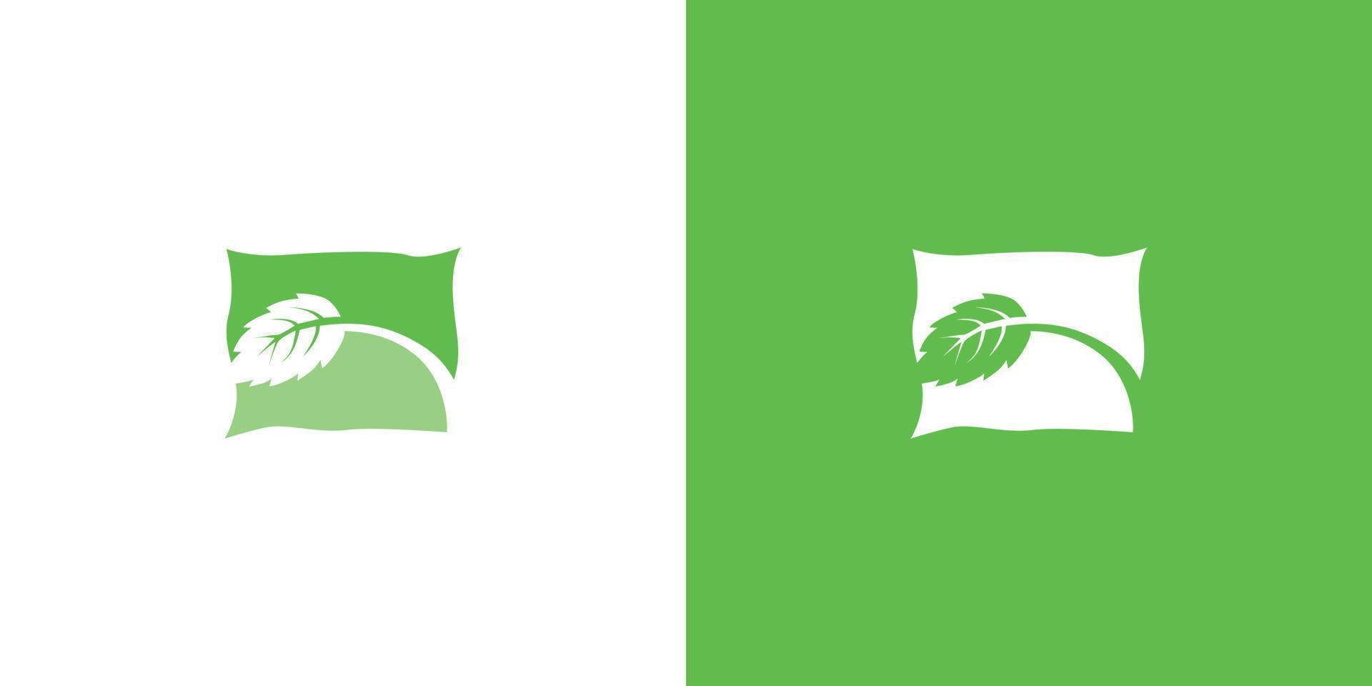 moderno y lujoso diseño de logotipo de almohada de relajación con combinación de hojas de menta vector