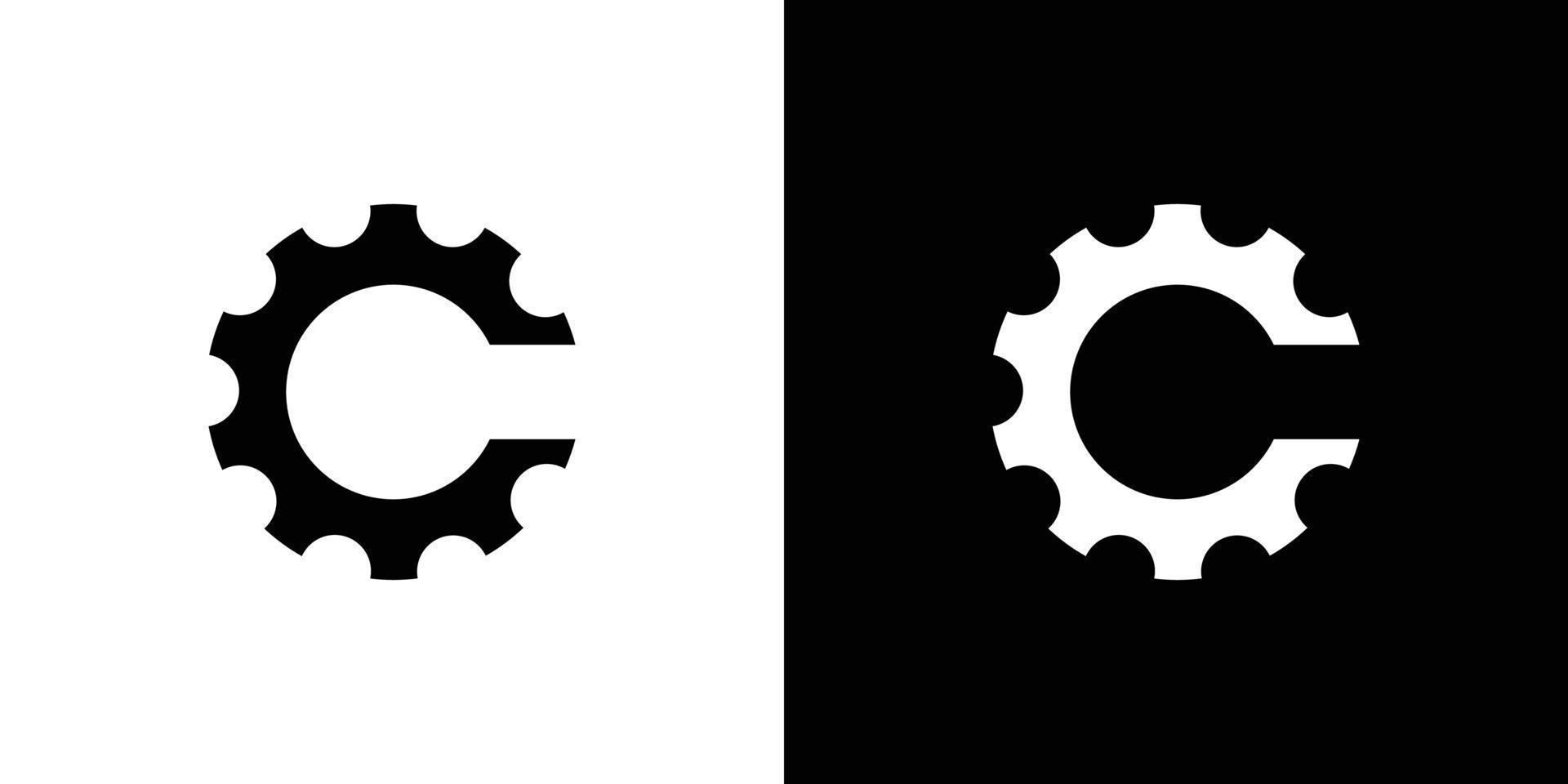 Strong and modern initial letter C gear mechanical logo design vector