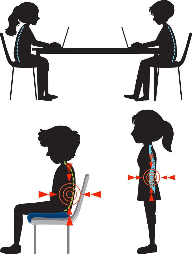 Silhouette people back pain set vector