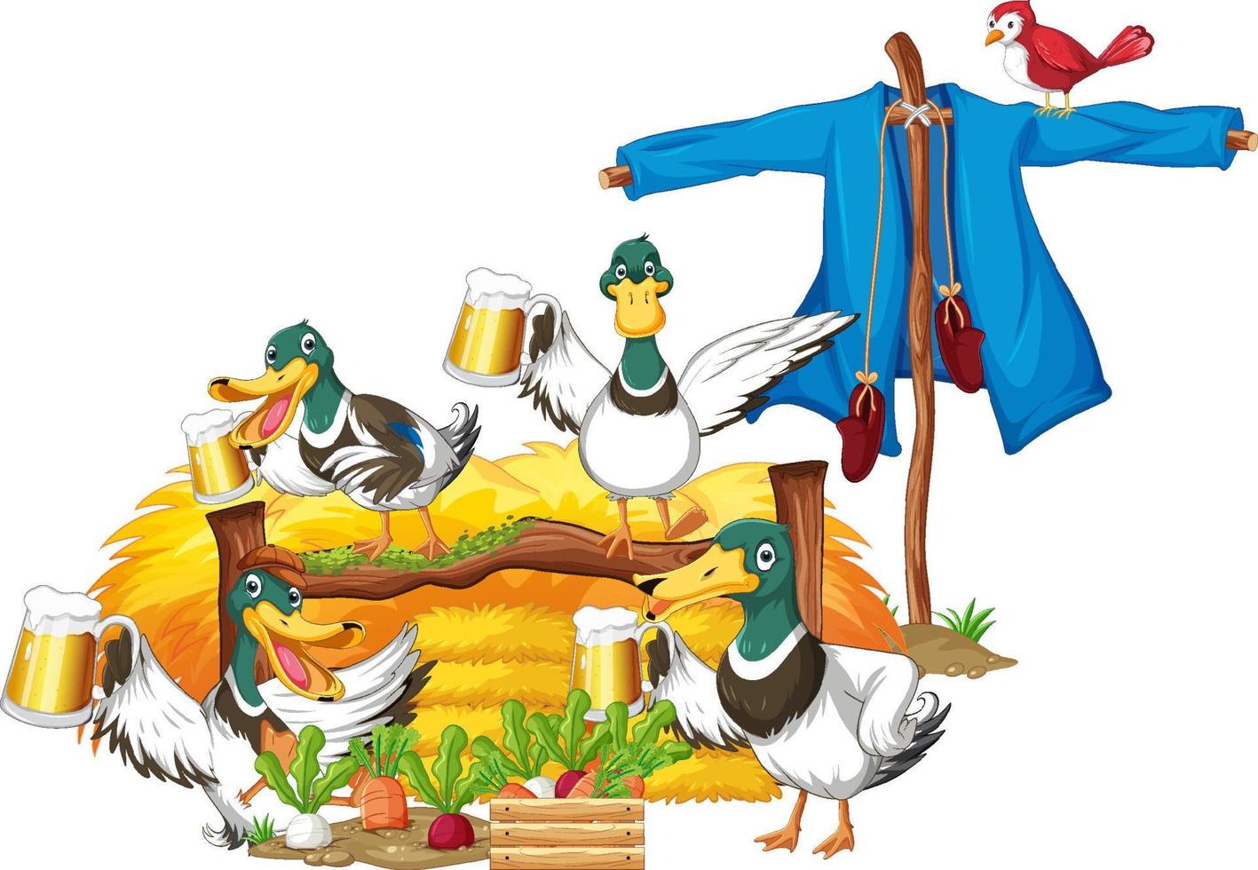 Cartoon duck group in farm vector