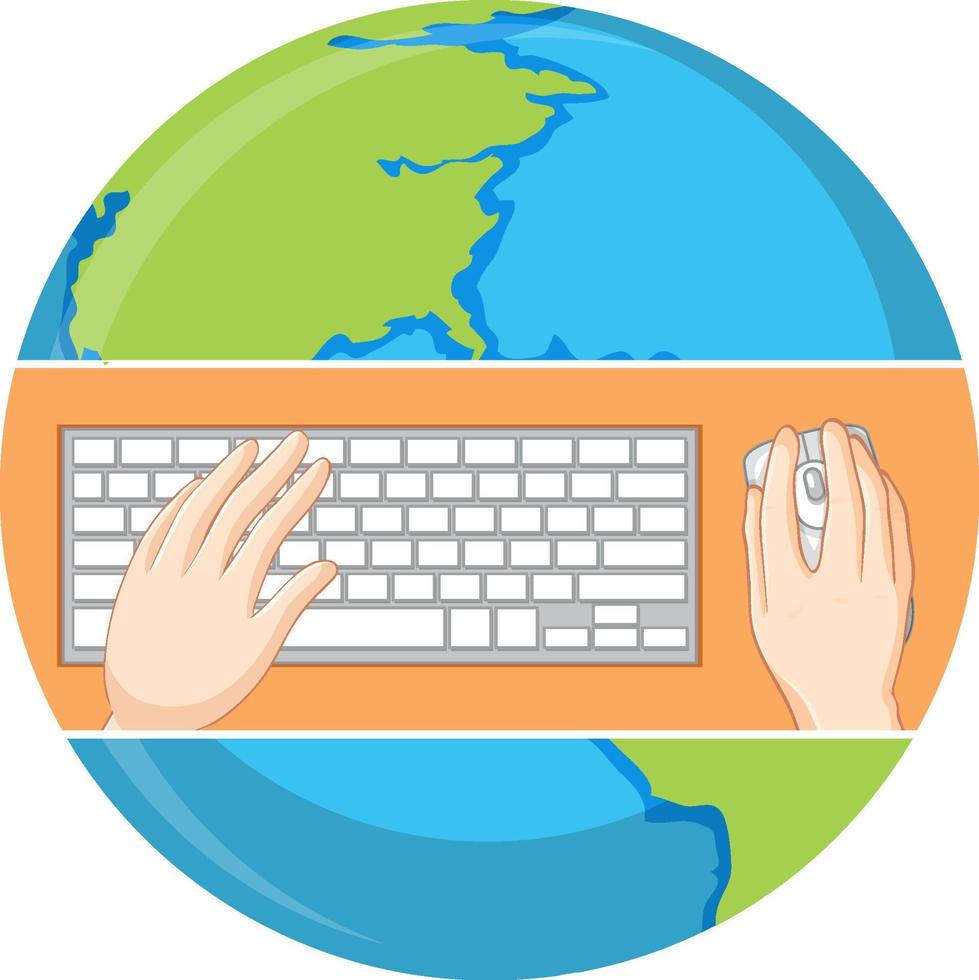 Hands typing on computer keyboard vector