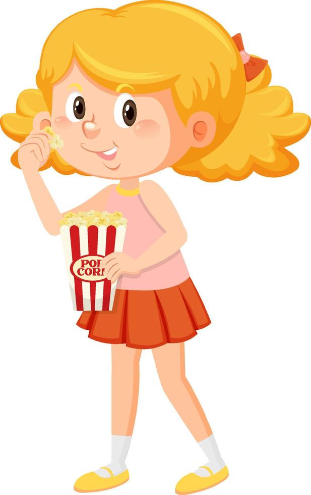 Cute girl eating popcorn vector