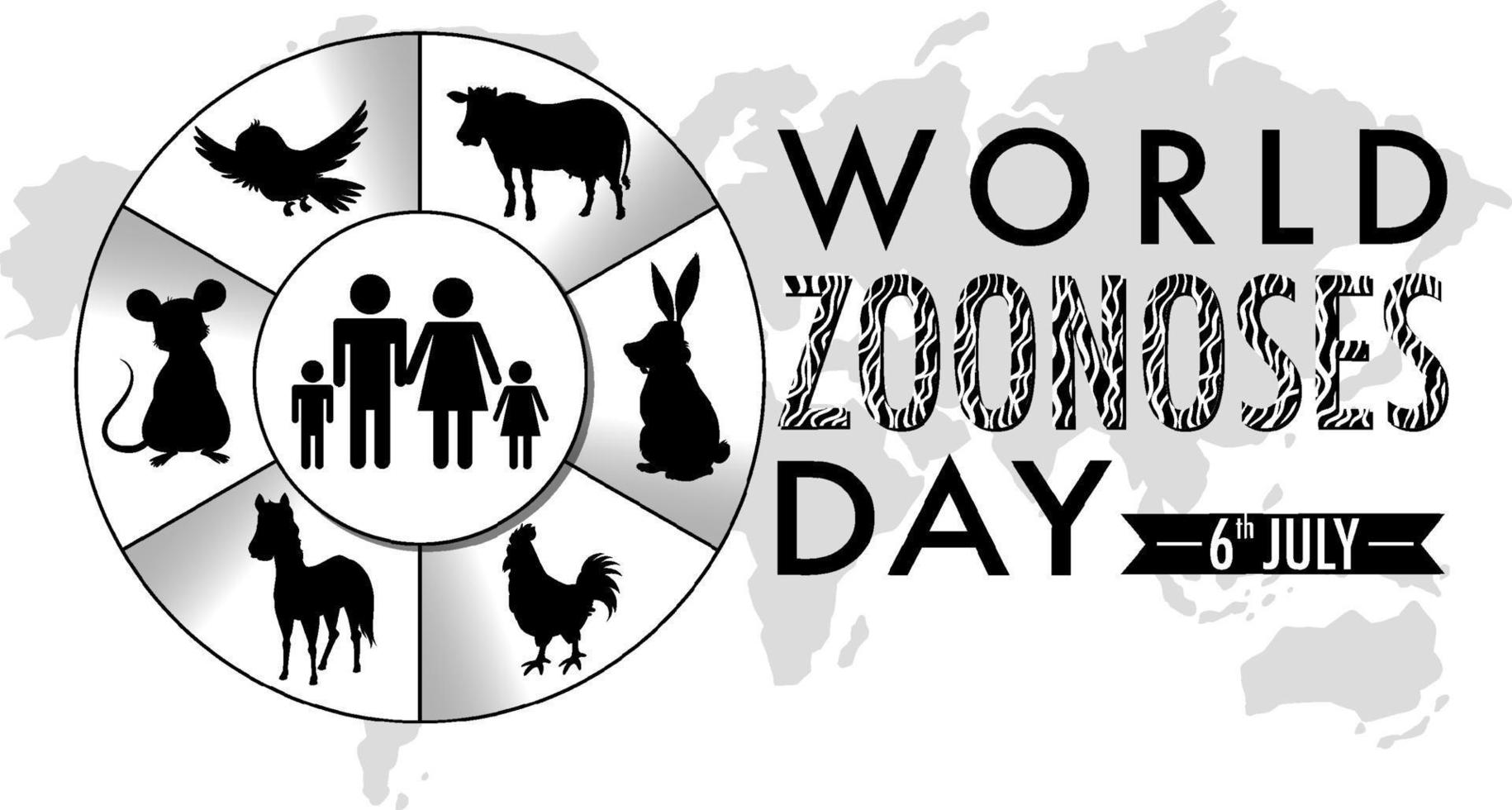 diseño de silueta de banner del día mundial de las zoonosis vector