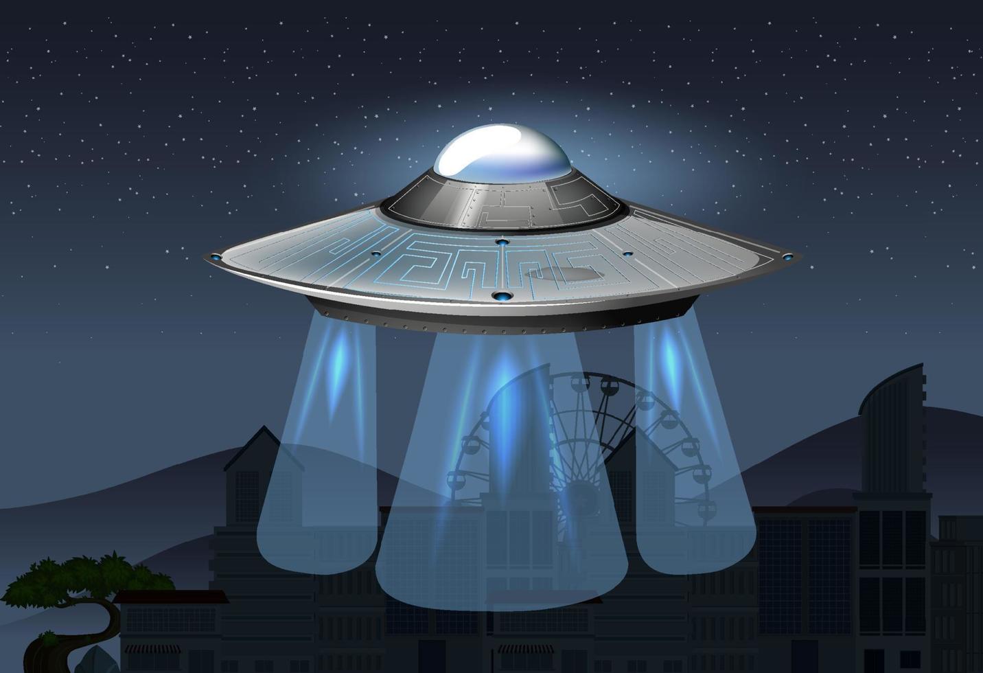 UFO visiting the earth at night vector