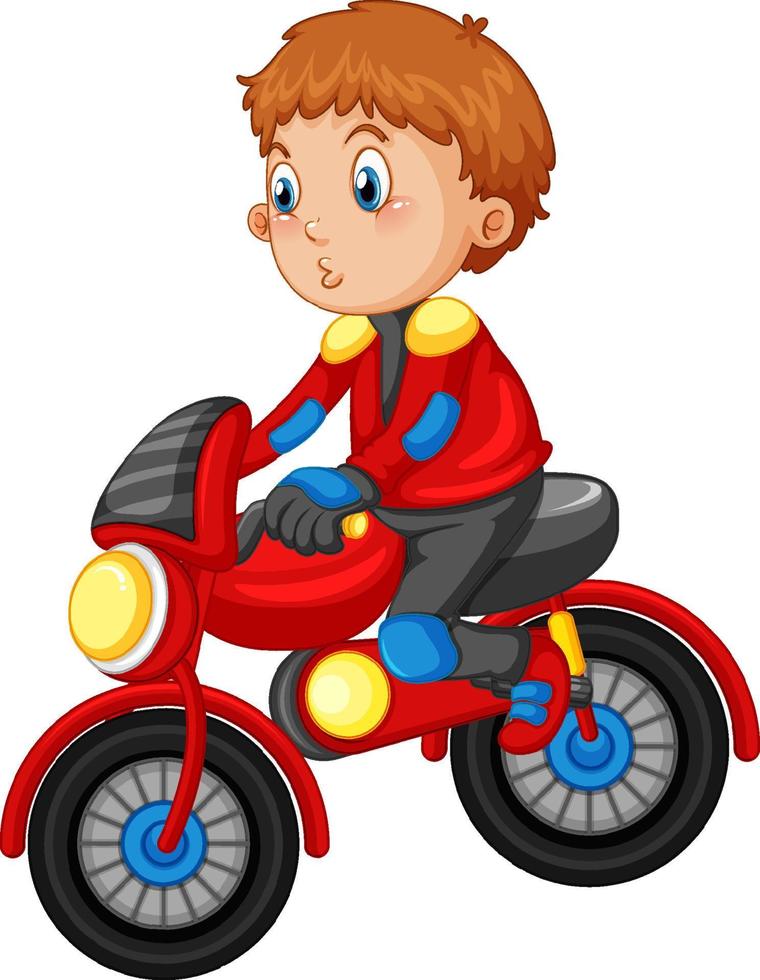 un niño montando un personaje de dibujos animados de motocross vector