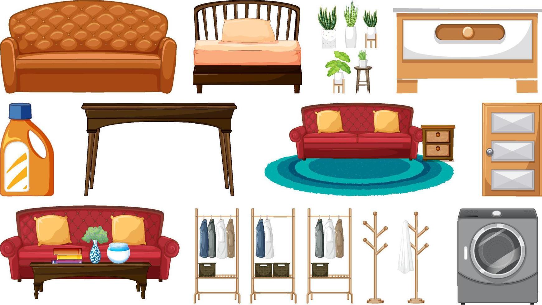 Furniture and household appliances on white background vector