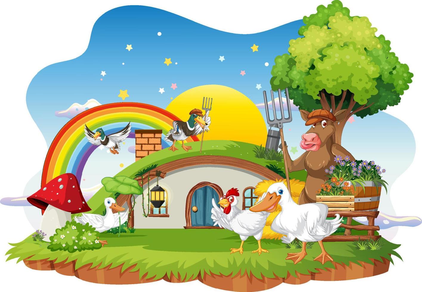 Farm animal at hobbit house on white background vector