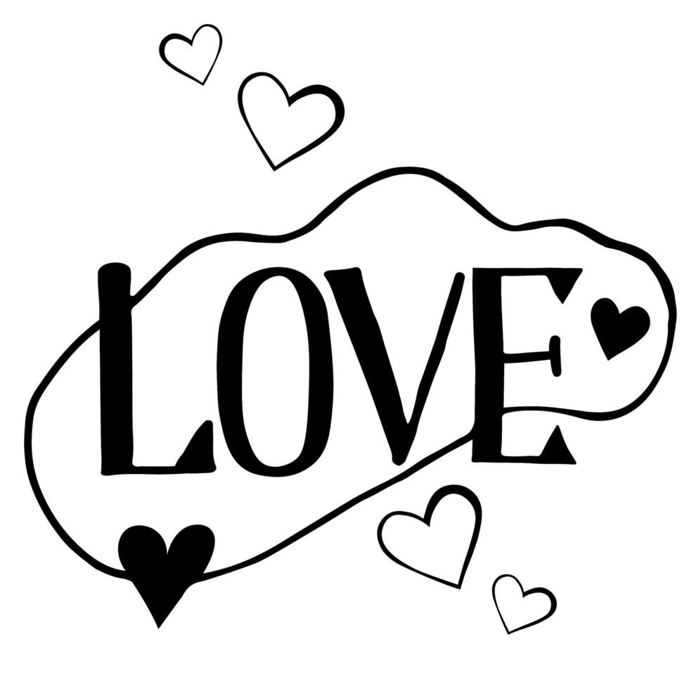 single element of the word LOVE in black in contour with heart. vector