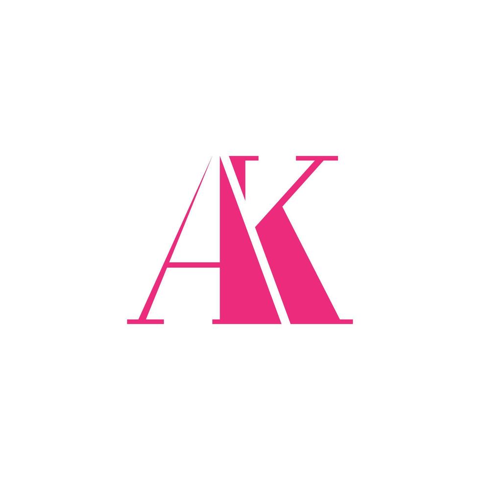 Letter AK logo design. AK logo pink color vector free vector template.