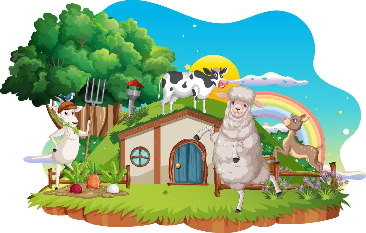 Farm animal at hobbit house on white background vector