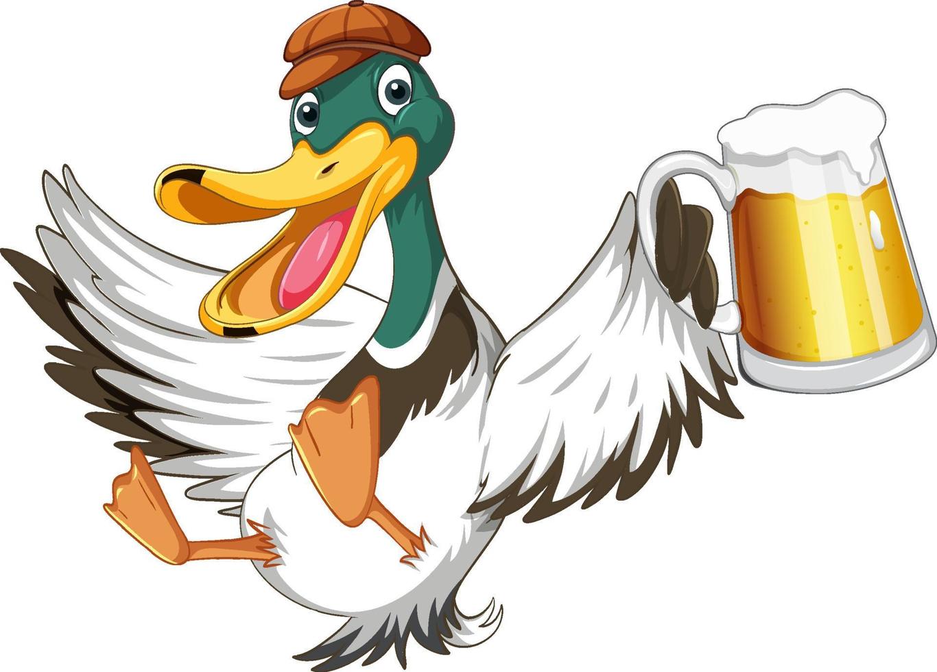 lindo personaje de dibujos animados de pato sosteniendo una jarra de cerveza vector