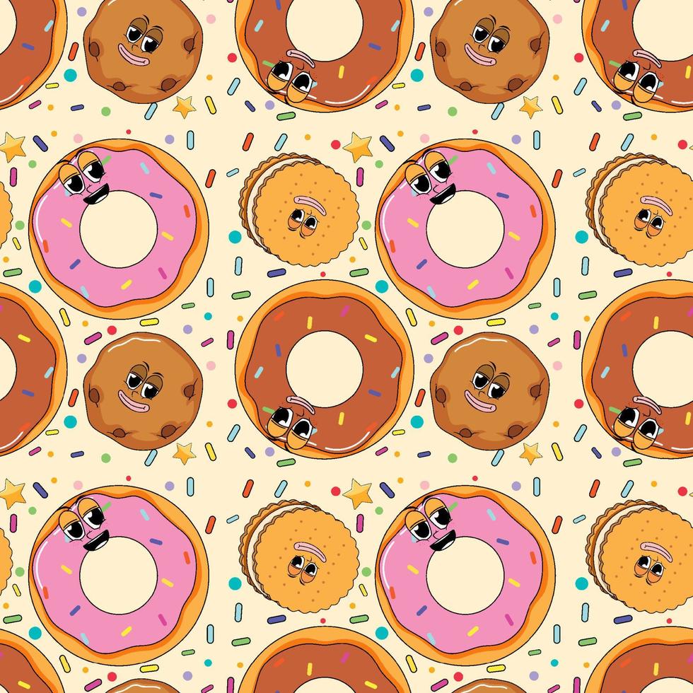 Sweet doughnut cartoon seamless pattern vector