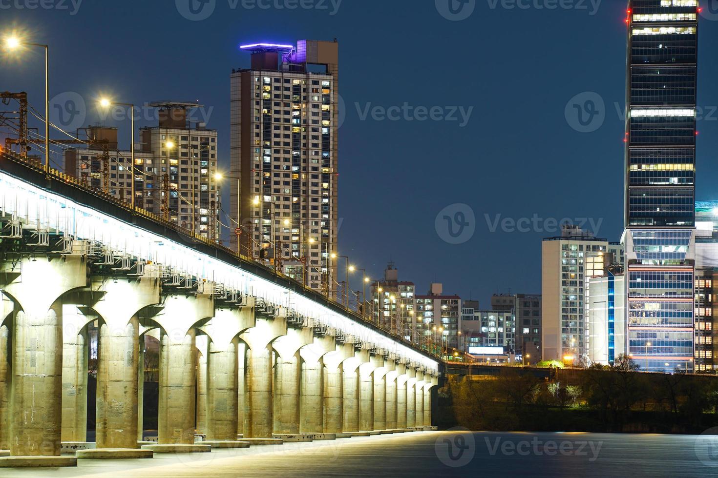 Seoul Han River Night View, Jamsil Railway Bridge photo