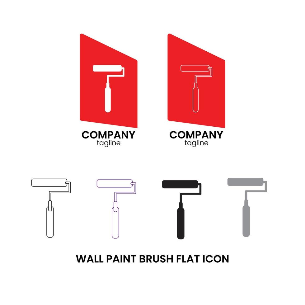 iconos planos de pincel de pintura de pared con varias opciones, como la versión de arte de línea y la versión de línea sólida vector