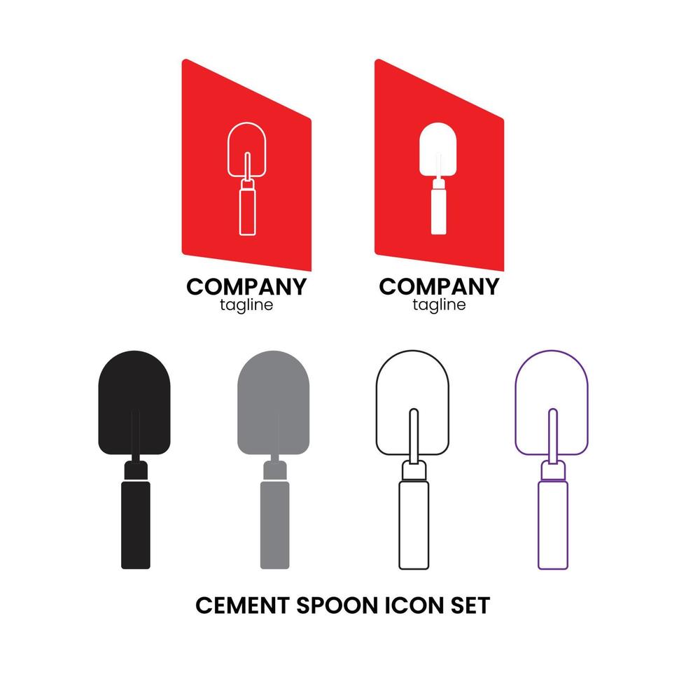 Cement spoon flat icon with various options such as line art version and solid line version vector