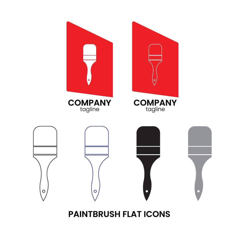 Paintbrush flat icons with various options such as line art version and solid line version vector