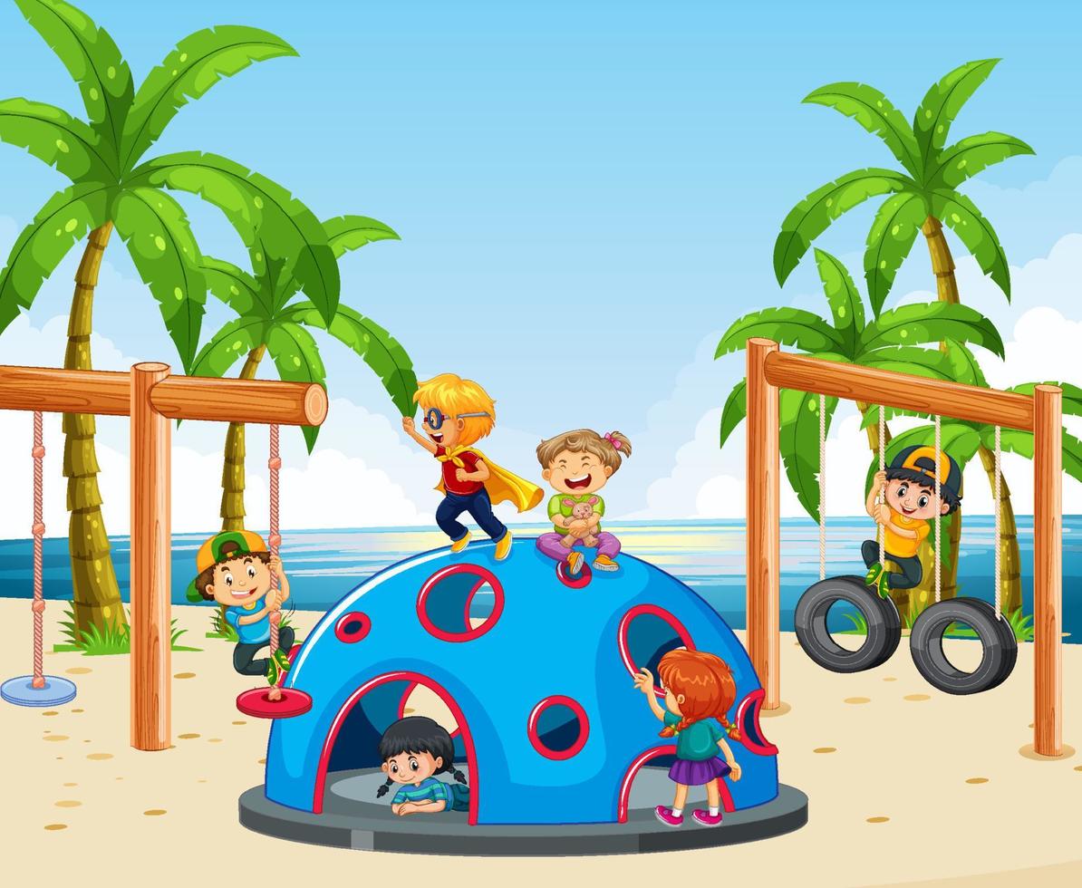 Beach playground with happy children vector