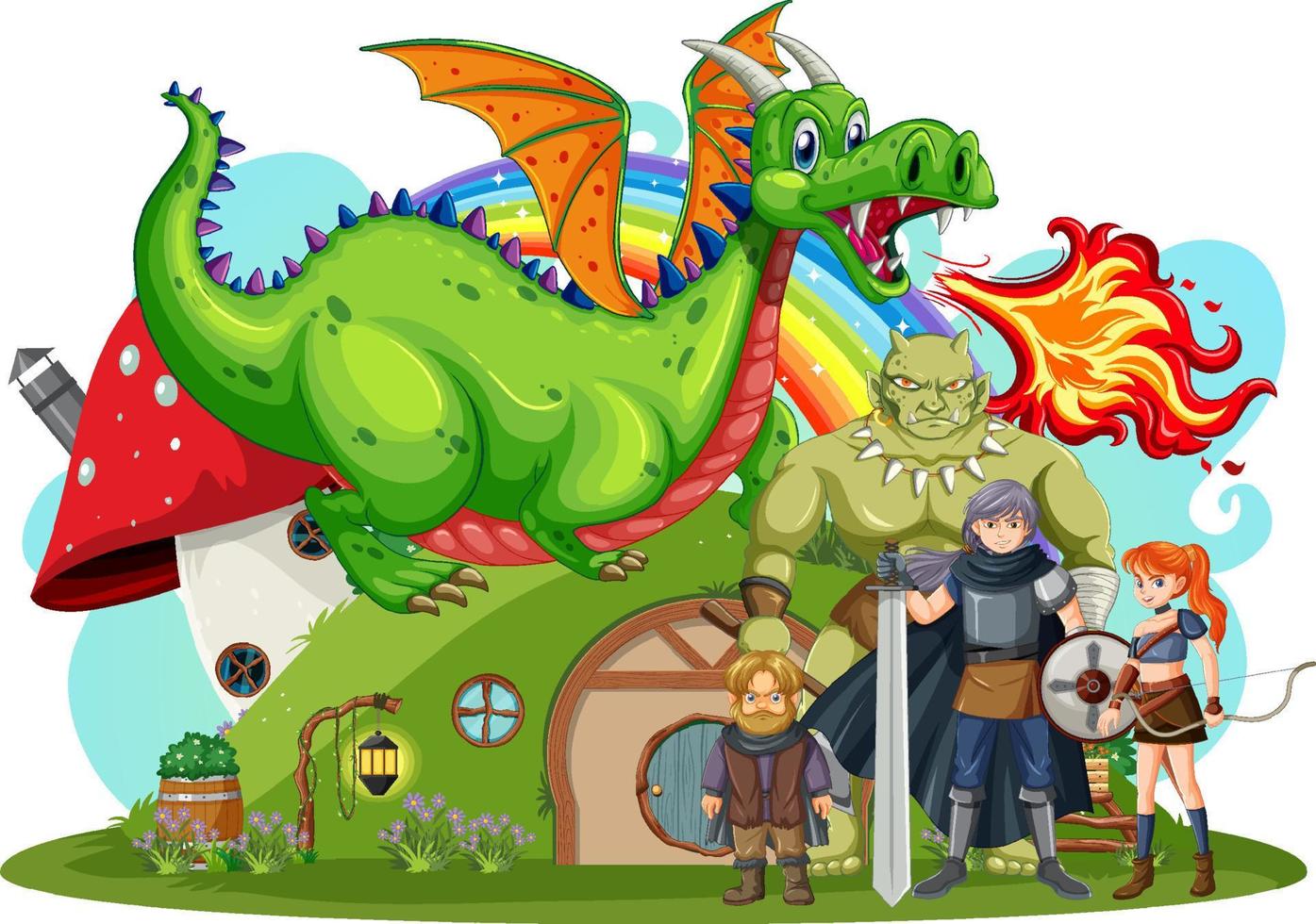 Fantasy folk cartoon characters set vector