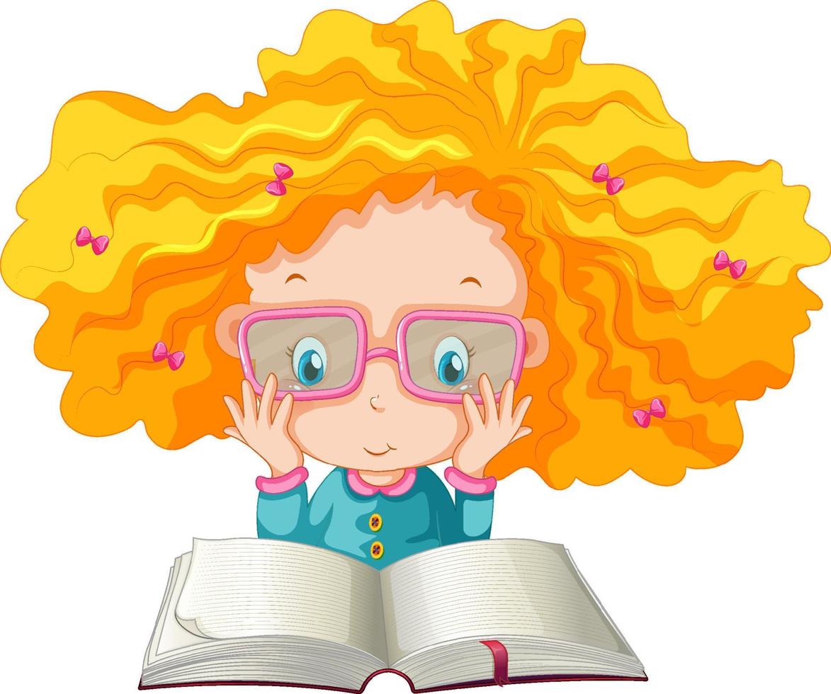 A girl reading a book on white background vector