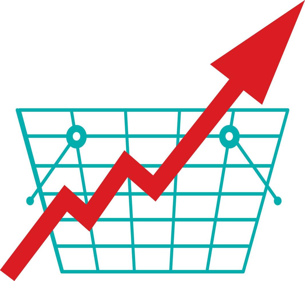 Red arrow going up with shopping basket vector
