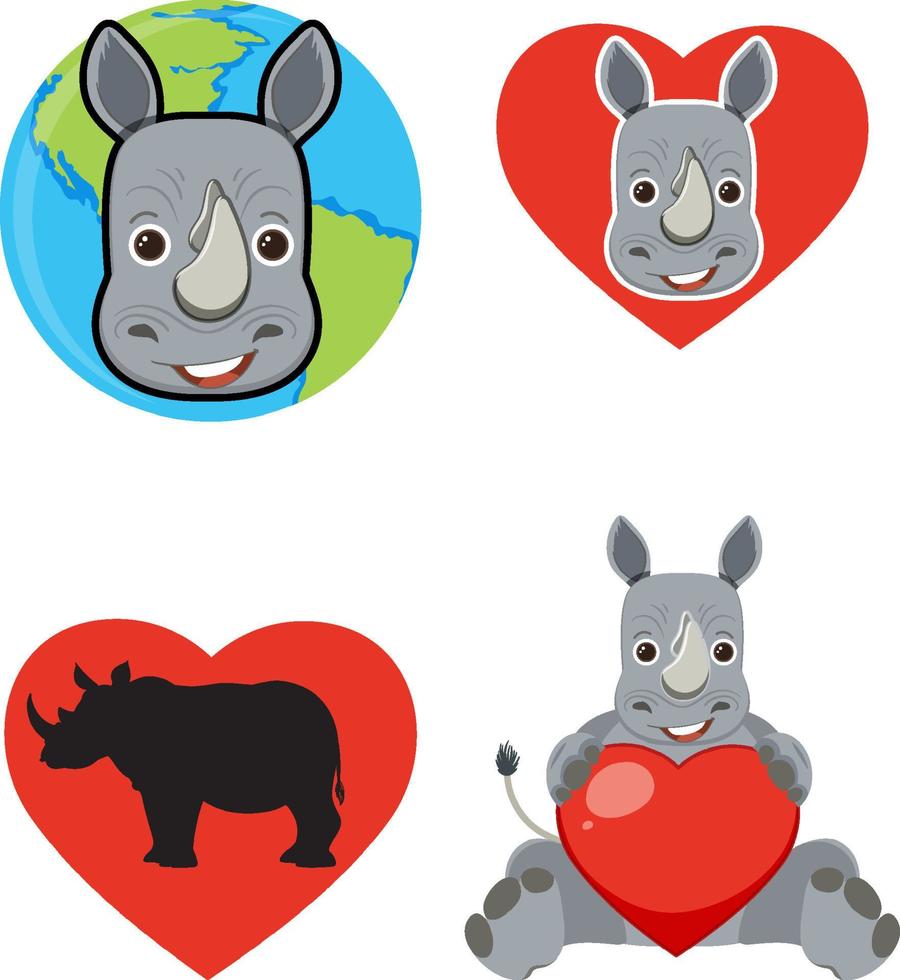 Set of different cartoon rhinosaurus vector