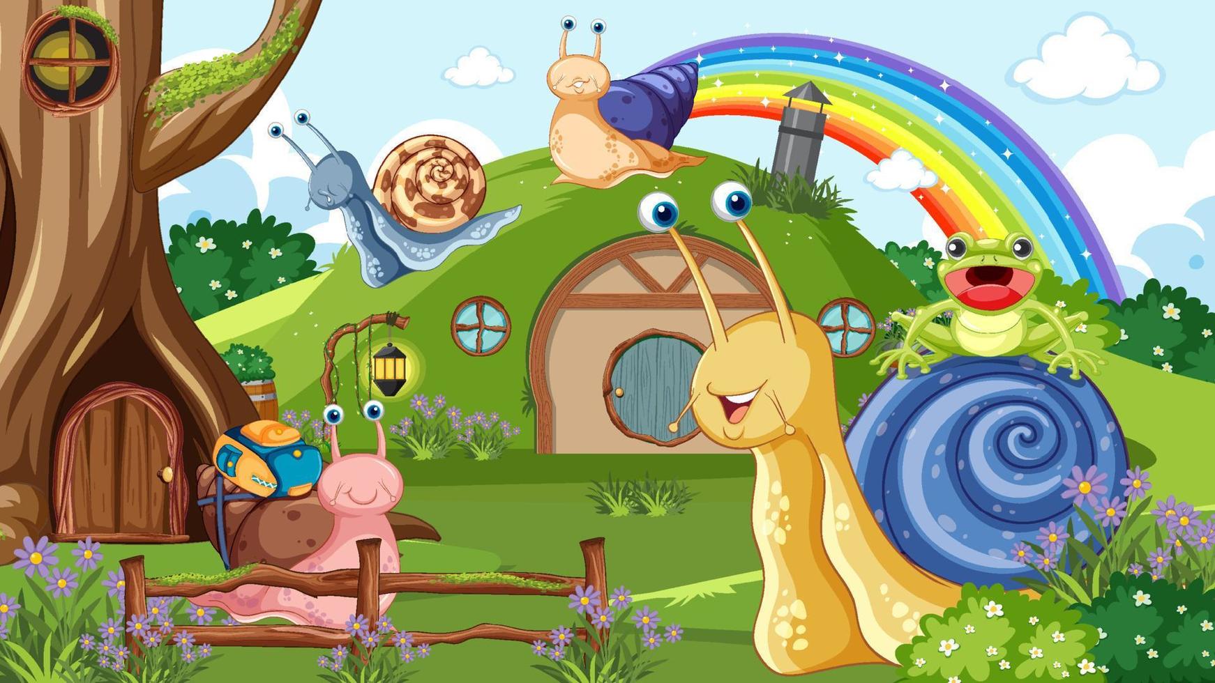 Snail at the hobbit house vector