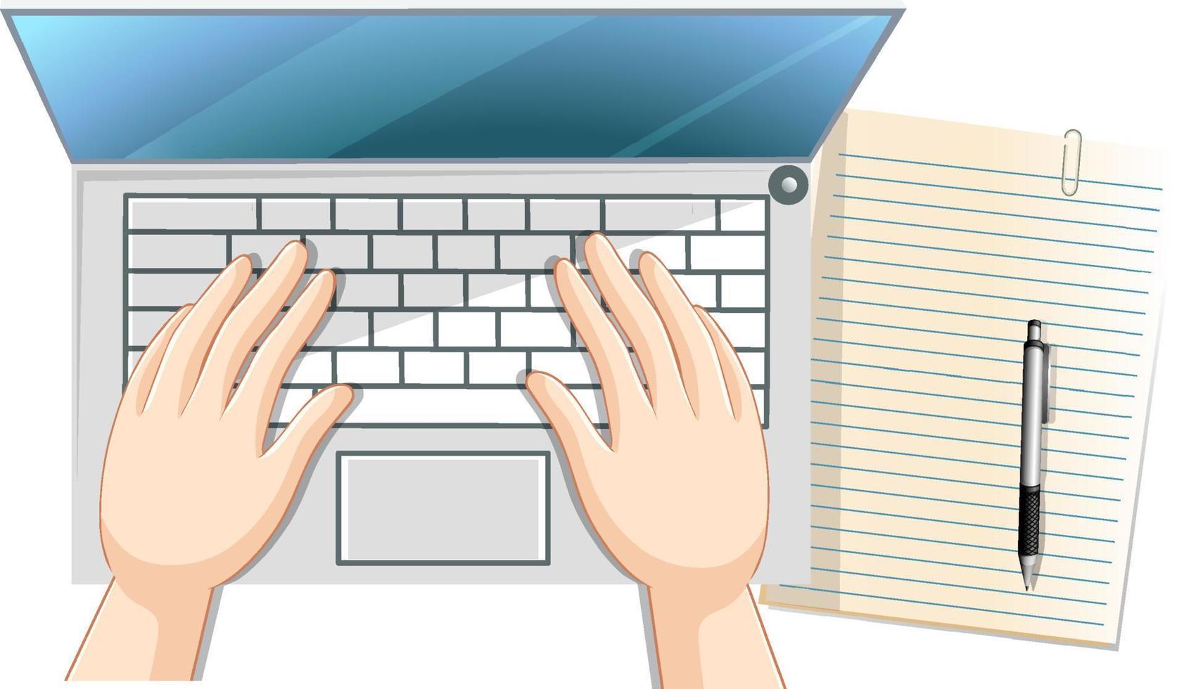 Hands typing on computer keyboard vector