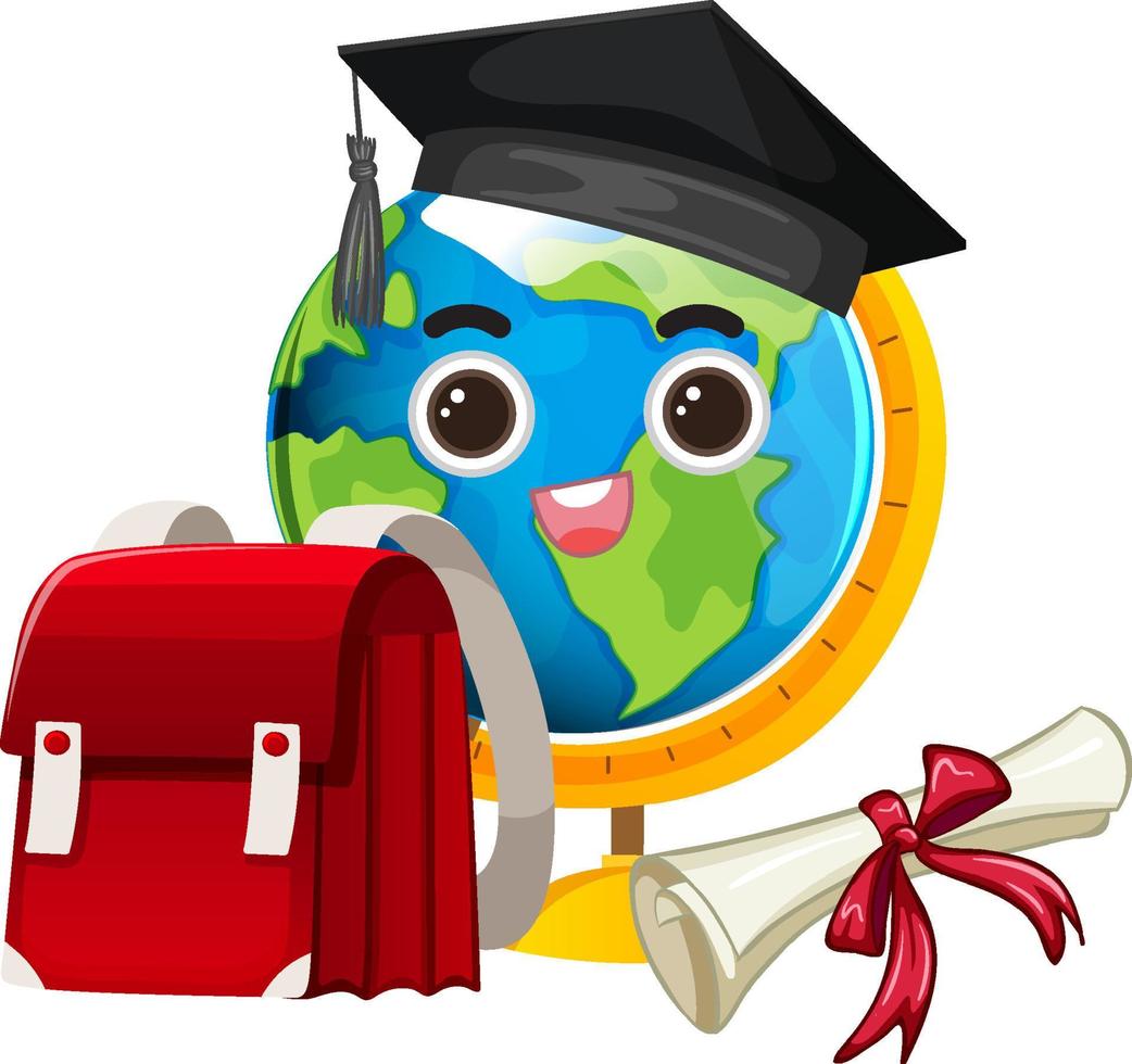 Earth globe wearing graduation hat vector