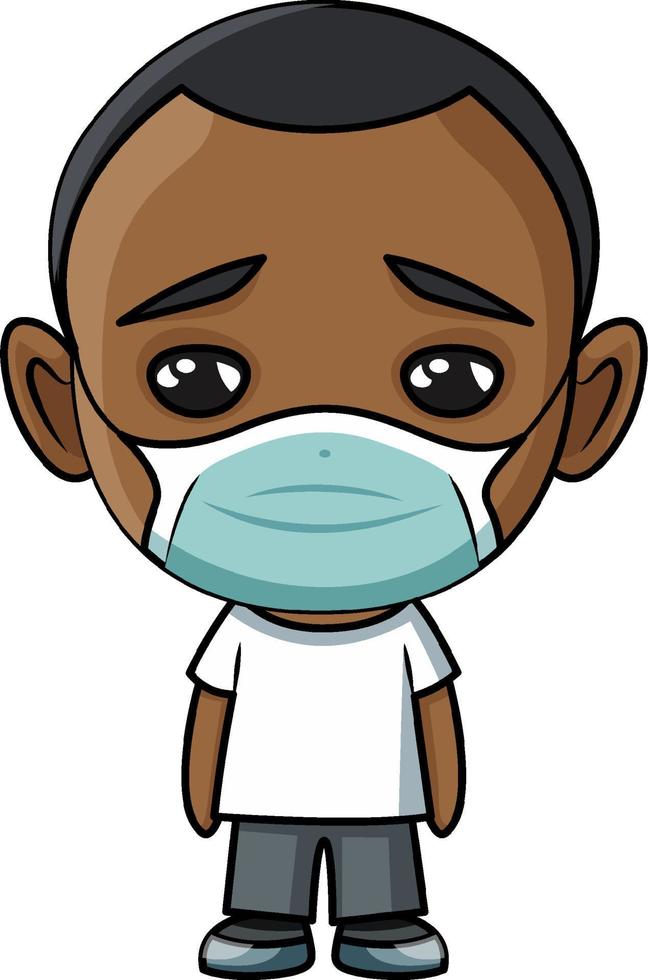 African boy patient wearing mask cartoon character vector