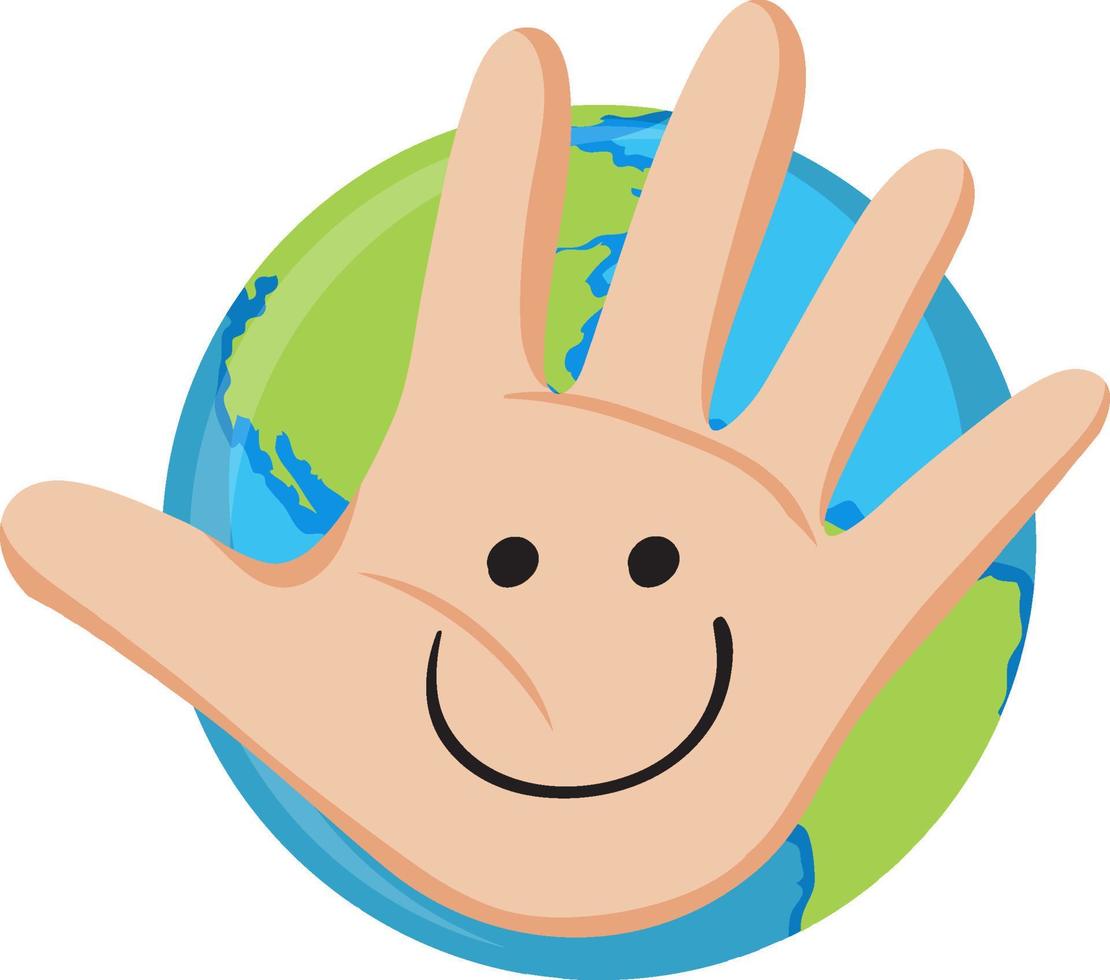 Open hand with smile on earth planet vector