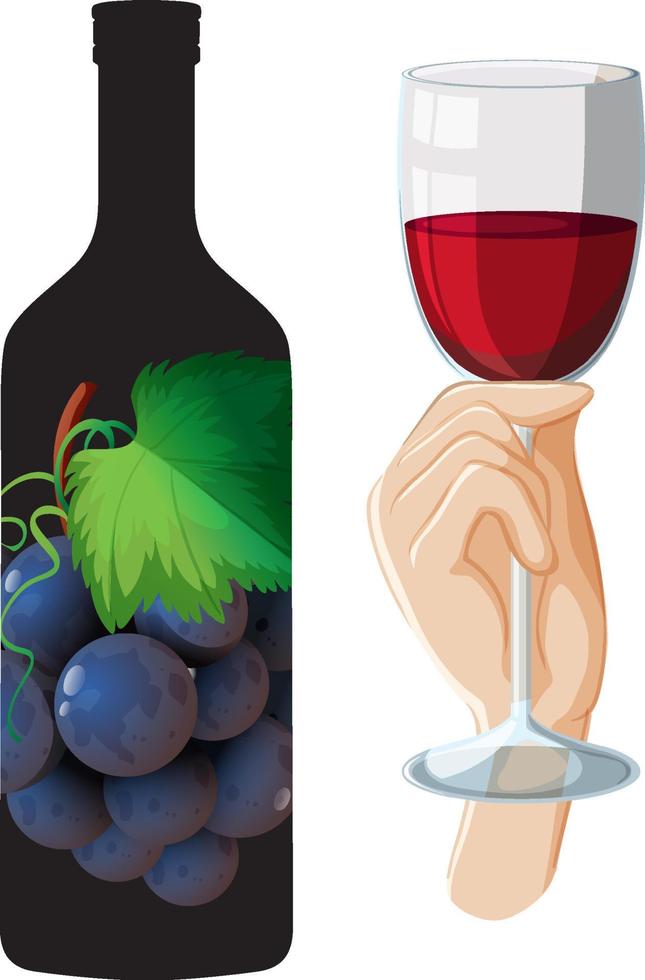 Wine bottle and hand holding wine glass vector