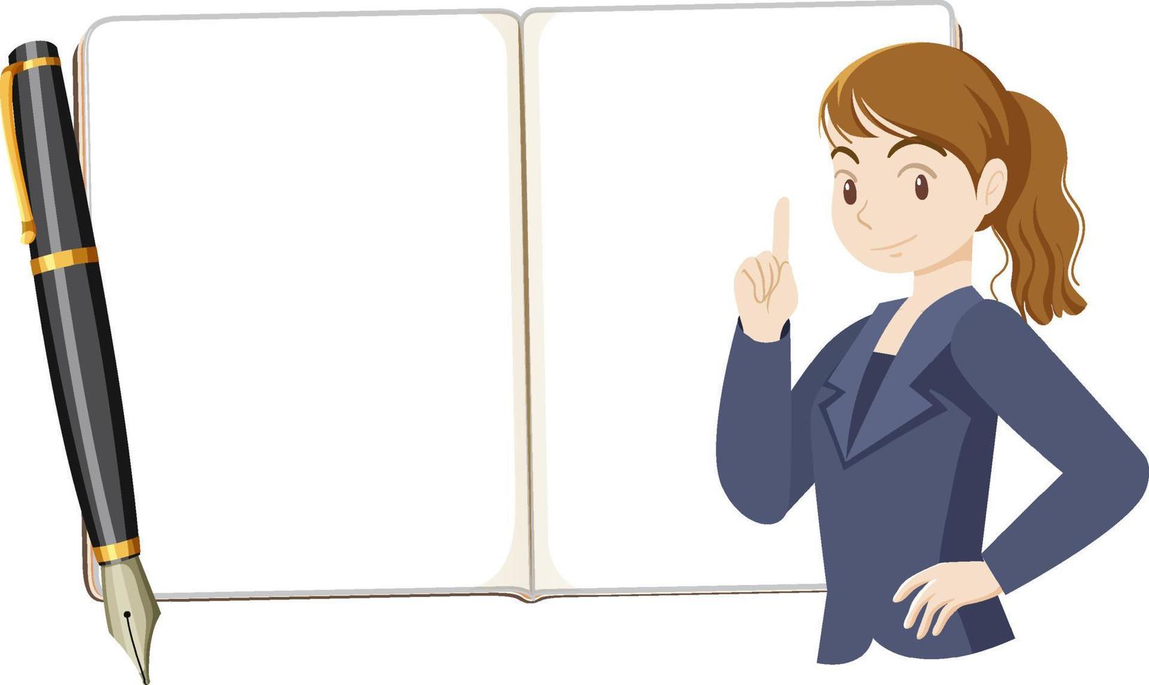 Empty book with business woman vector
