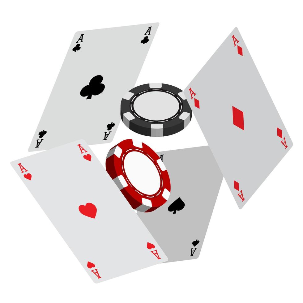 four ace cards chips poker vector