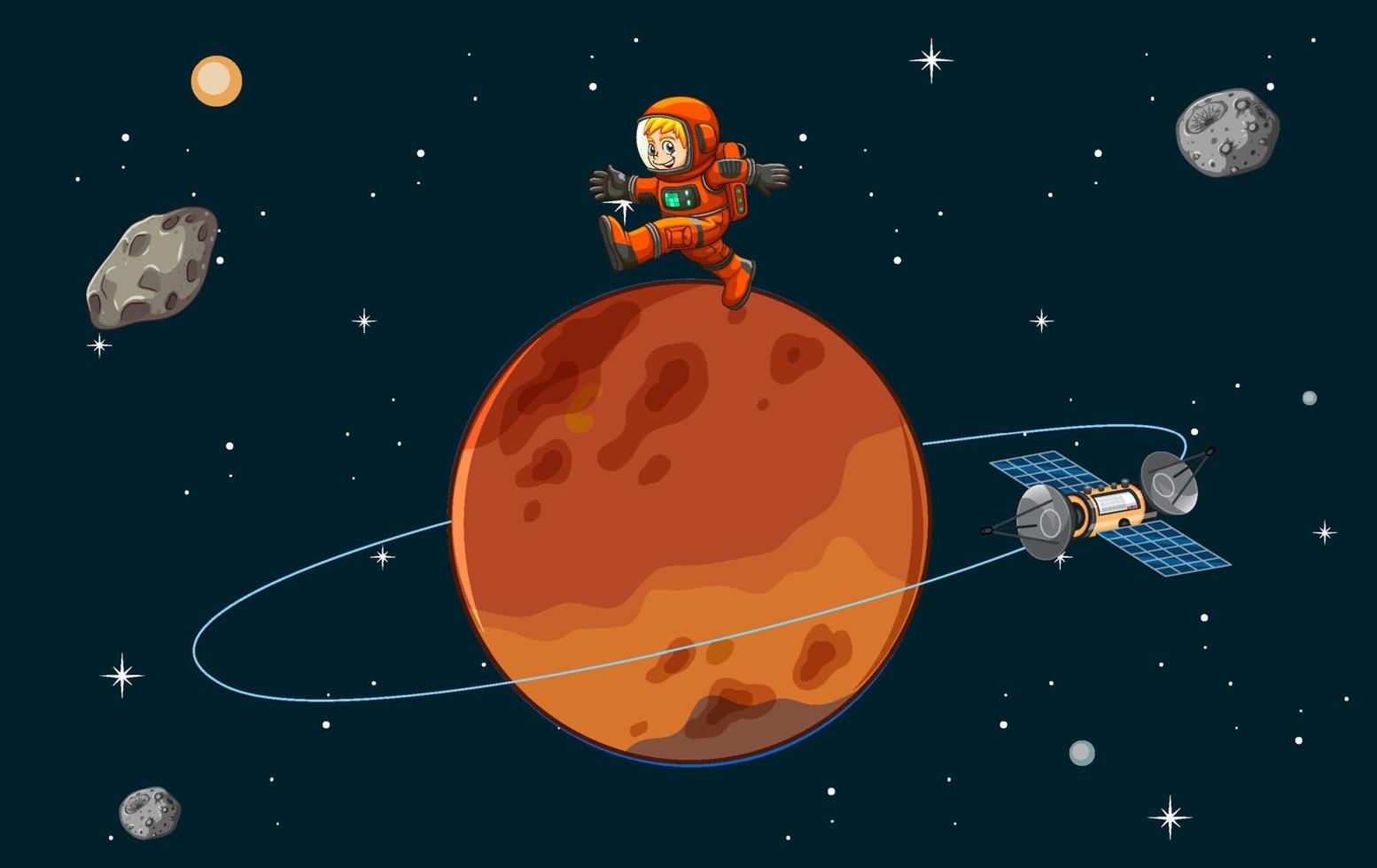 Mars planet in the space with astronaut vector