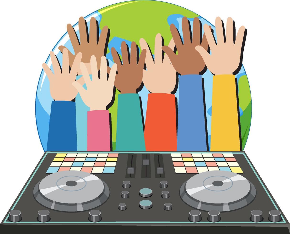 Raising hand with music DJ controller vector