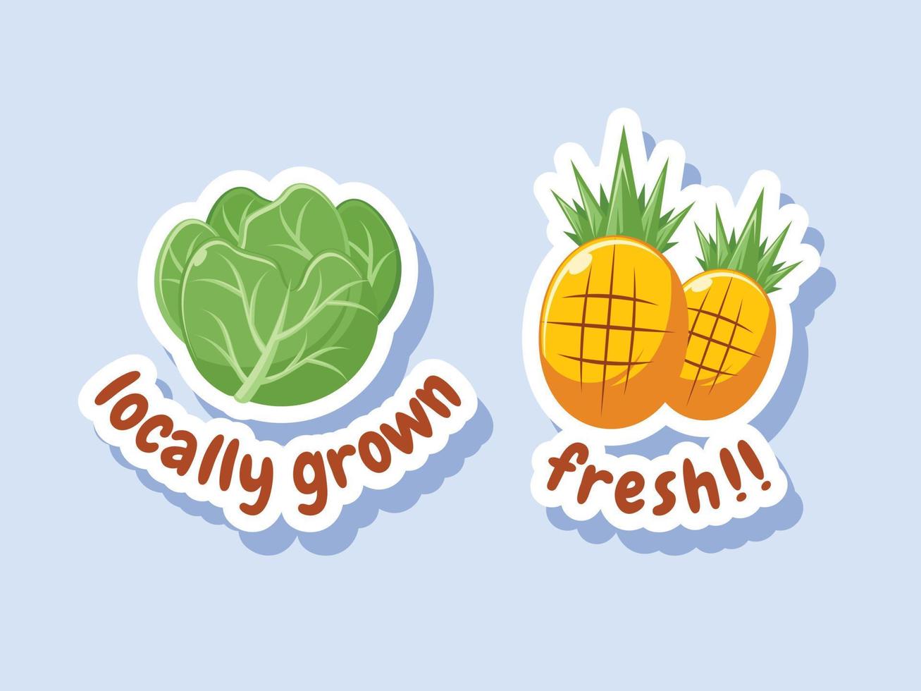 Organic Food Shopping Cabbage and Pineapple Sticker Pack vector