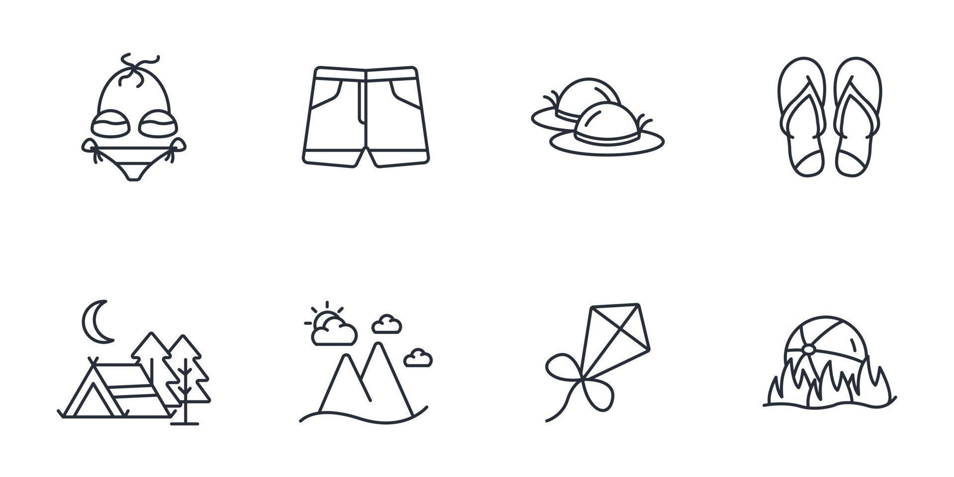 conjunto de iconos de vacaciones de verano. elementos de vector de símbolo de paquete de vacaciones de verano para web de infografía