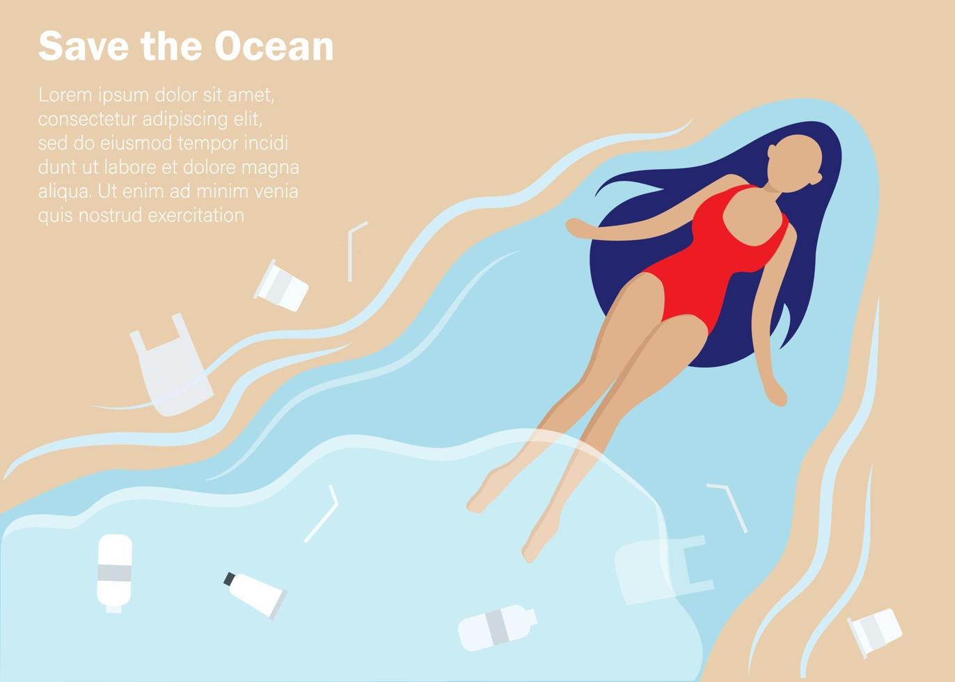 Woman lay on beach with rubbish vector