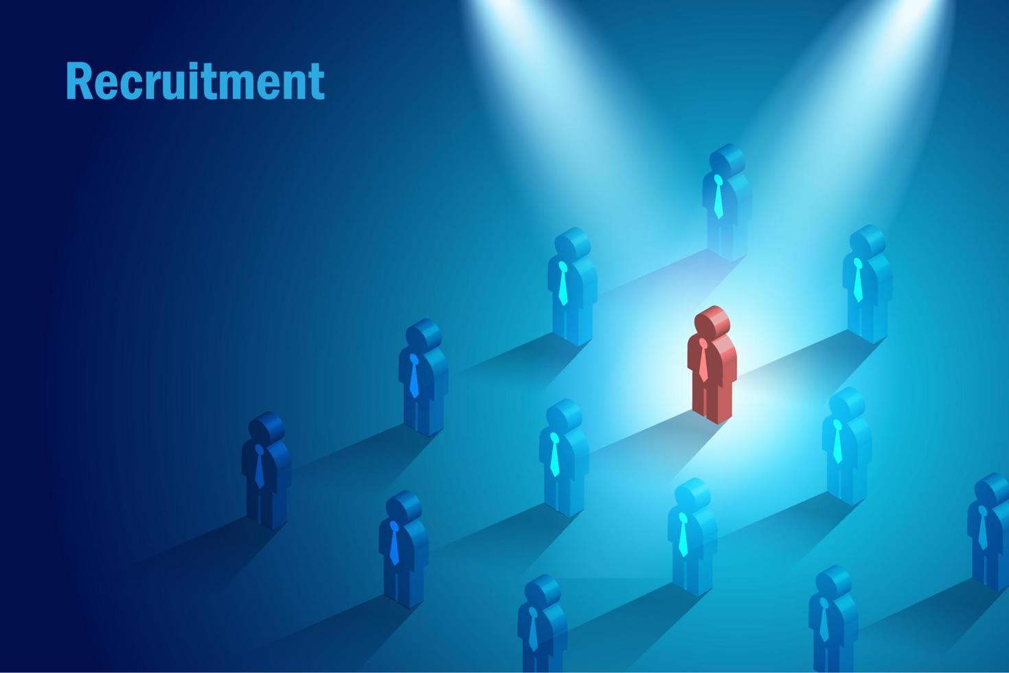 Human resources management , recruitment employment and head hunting selection process. Lightening on applicant searching for qualified candidates to fill in vacant job. vector