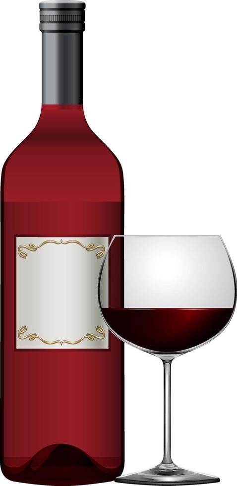 botella de vino y vidrio aislado vector